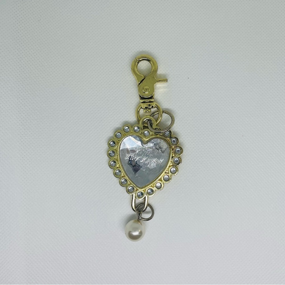 Betsey Johnson Gold Heart Bag Charm with Pearl Accent